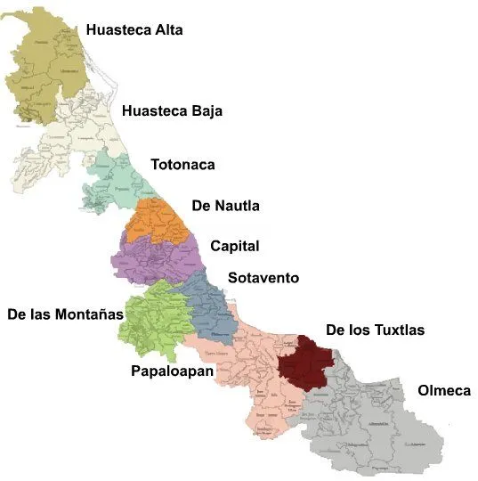 Mapa del Estado de Veracruz con división política y sus nombres ...