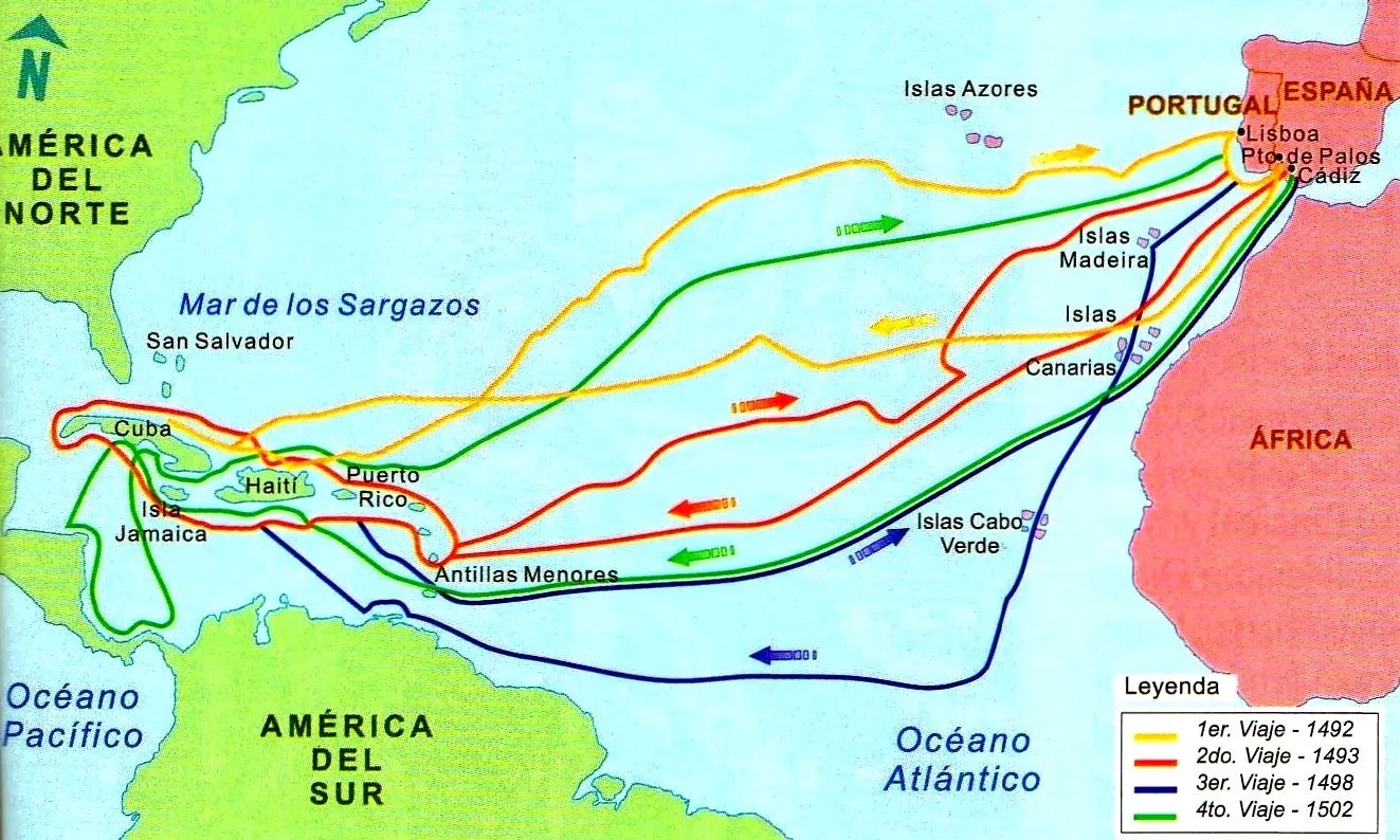Mapa de los viajes de Cristóbal Colón a América - Mapa de América Mapa de los viajes de Cristóbal Colón a América - Mapa de América