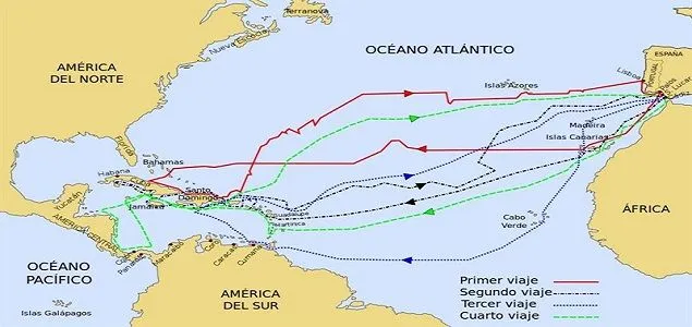 El mapa con los viajes de cristobal colon - Imagui