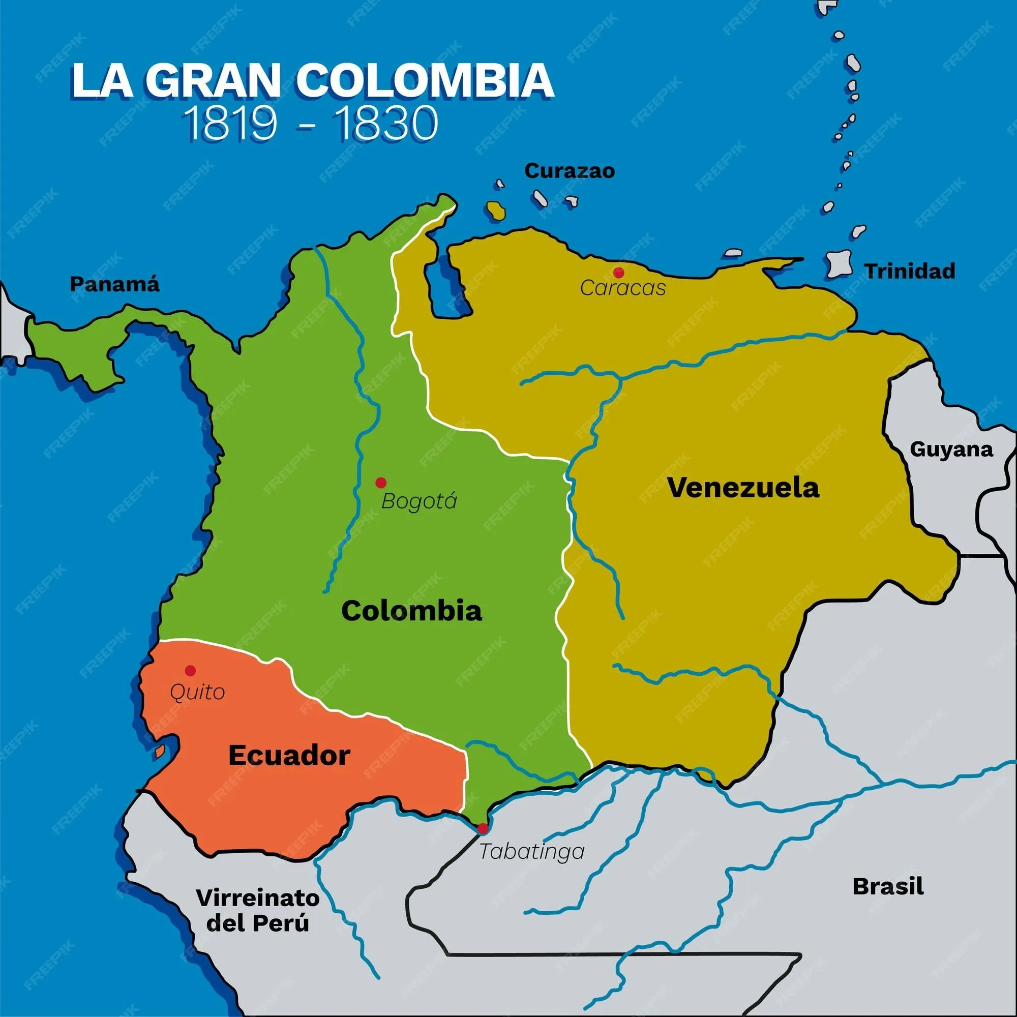 Mapa del virreinato de la gran colombia entre 1819 y 1830 | Vector Premium