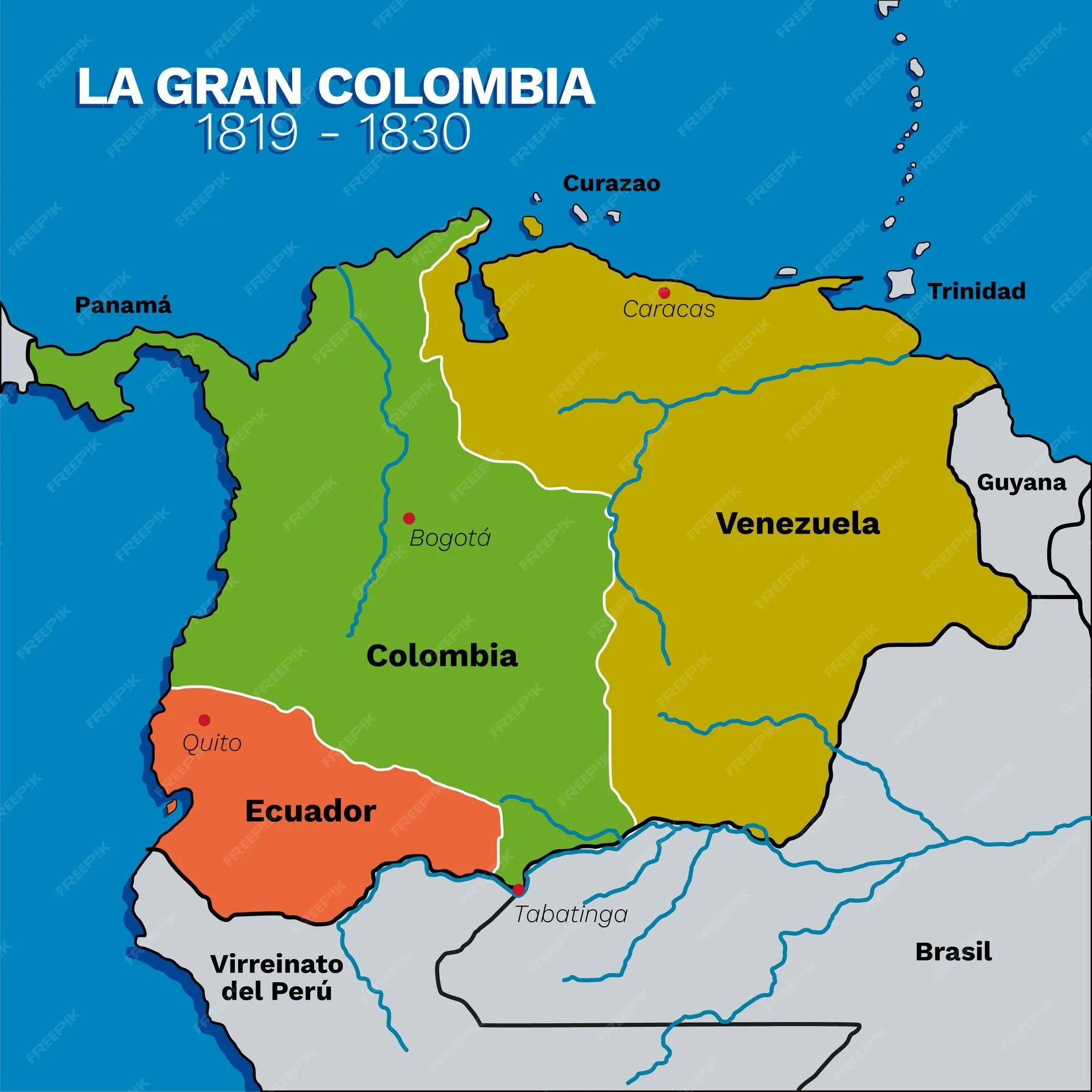 Mapa del virreinato de la gran colombia entre 1819 y 1830 | Vector Premium Mapa del virreinato de la gran colombia entre 1819 y 1830 | Vector Premium