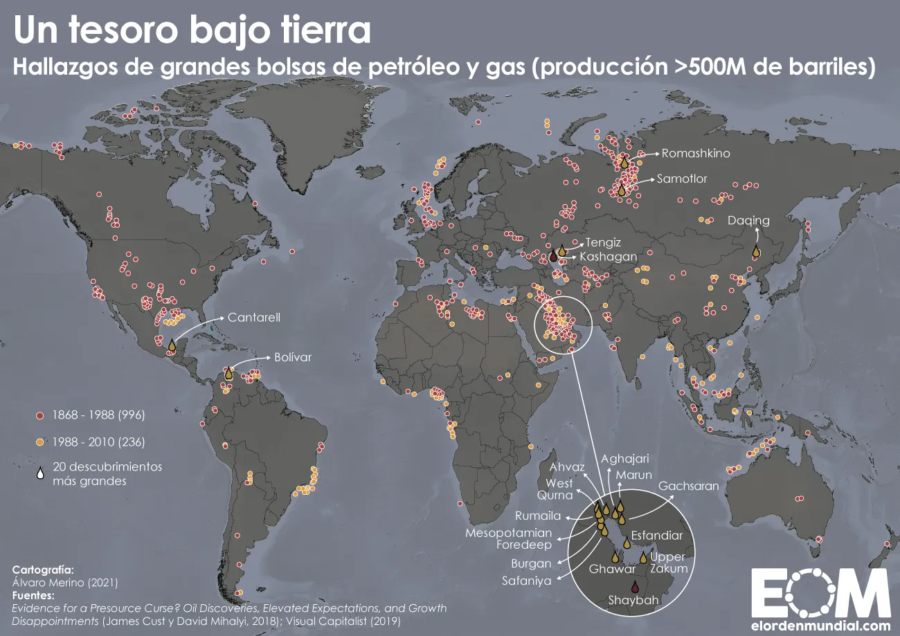 El mapa de los grandes yacimientos de petróleo y gas en el mundo - Mapas de El Orden Mundial - EOM El mapa de los grandes yacimientos de petróleo y gas en el mundo - Mapas de El Orden Mundial - EOM