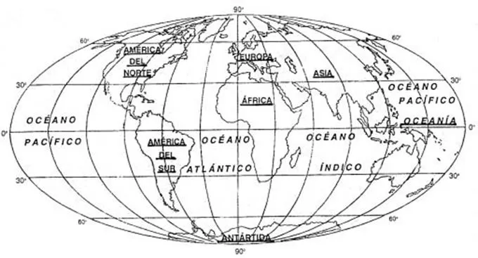Mapamundi para pintar con nombres de continentes - Imagui