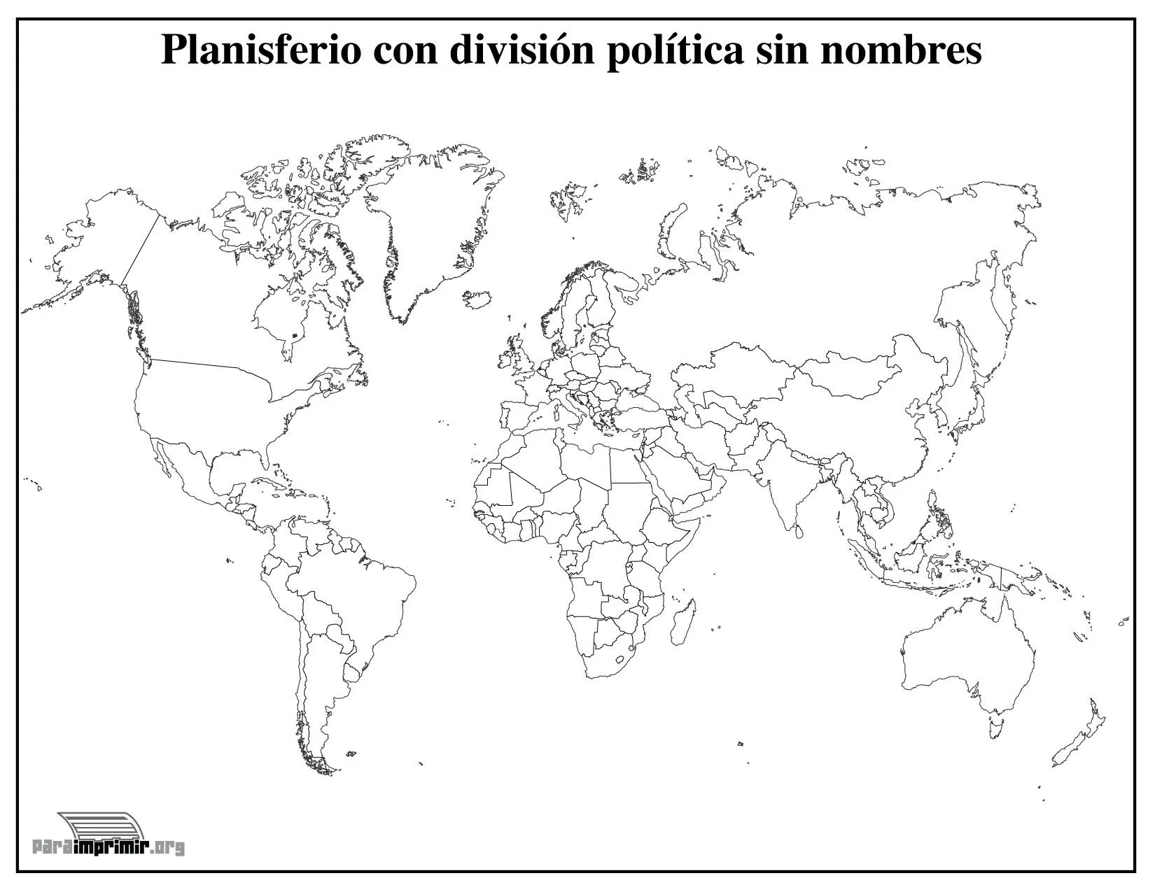 Mapamundi con división política sin nombres para imprimir Mapamundi con división política sin nombres para imprimir
