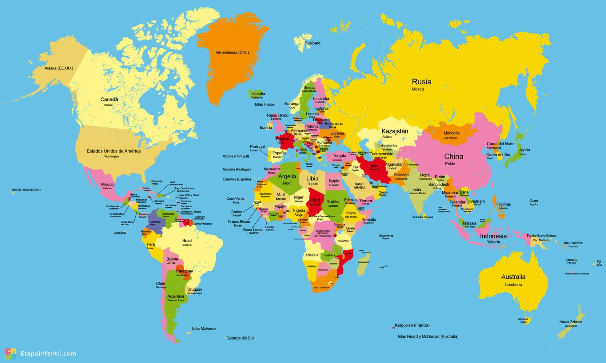 Mapamundi: Los 7 mapas del mundo temáticos más utilizados - Etapa Infantil Mapamundi: Los 7 mapas del mundo temáticos más utilizados - Etapa Infantil