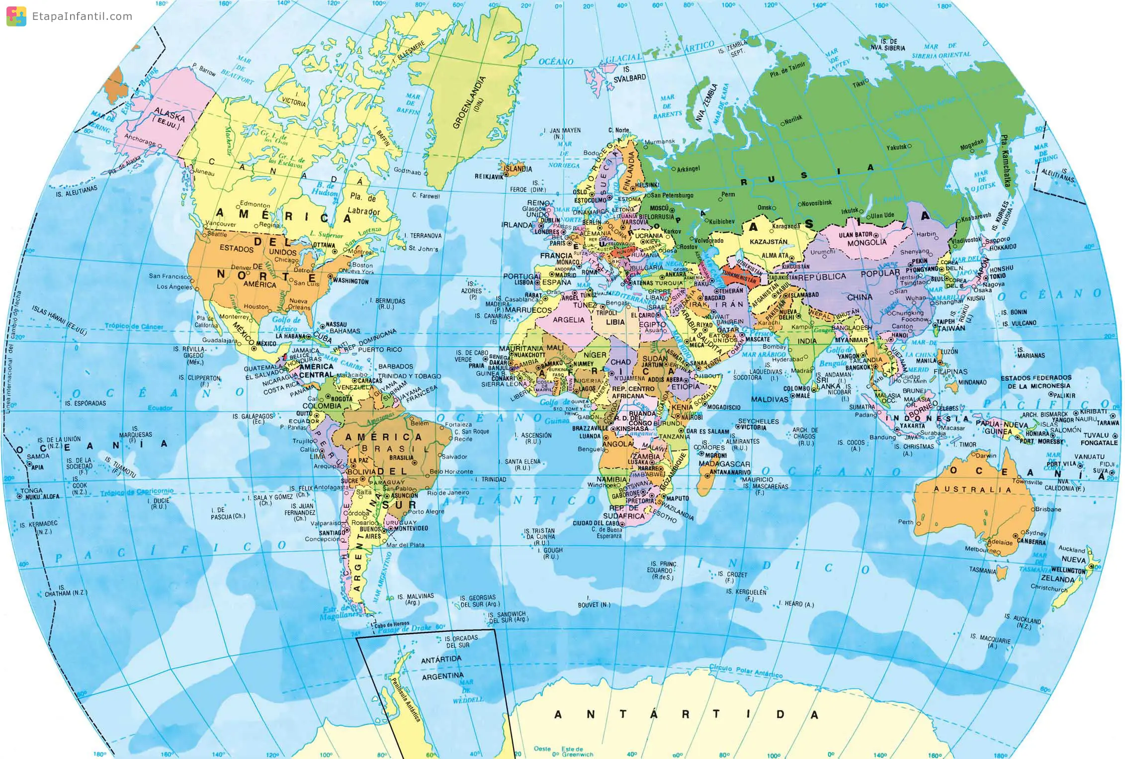 Mapamundi: Los 7 mapas del mundo temáticos más utilizados - Etapa Infantil Mapamundi: Los 7 mapas del mundo temáticos más utilizados - Etapa Infantil