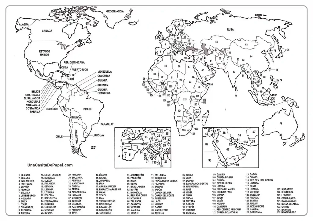 ▷【 Mapa de continentes 】» Con Nombres, Mudo, En blanco