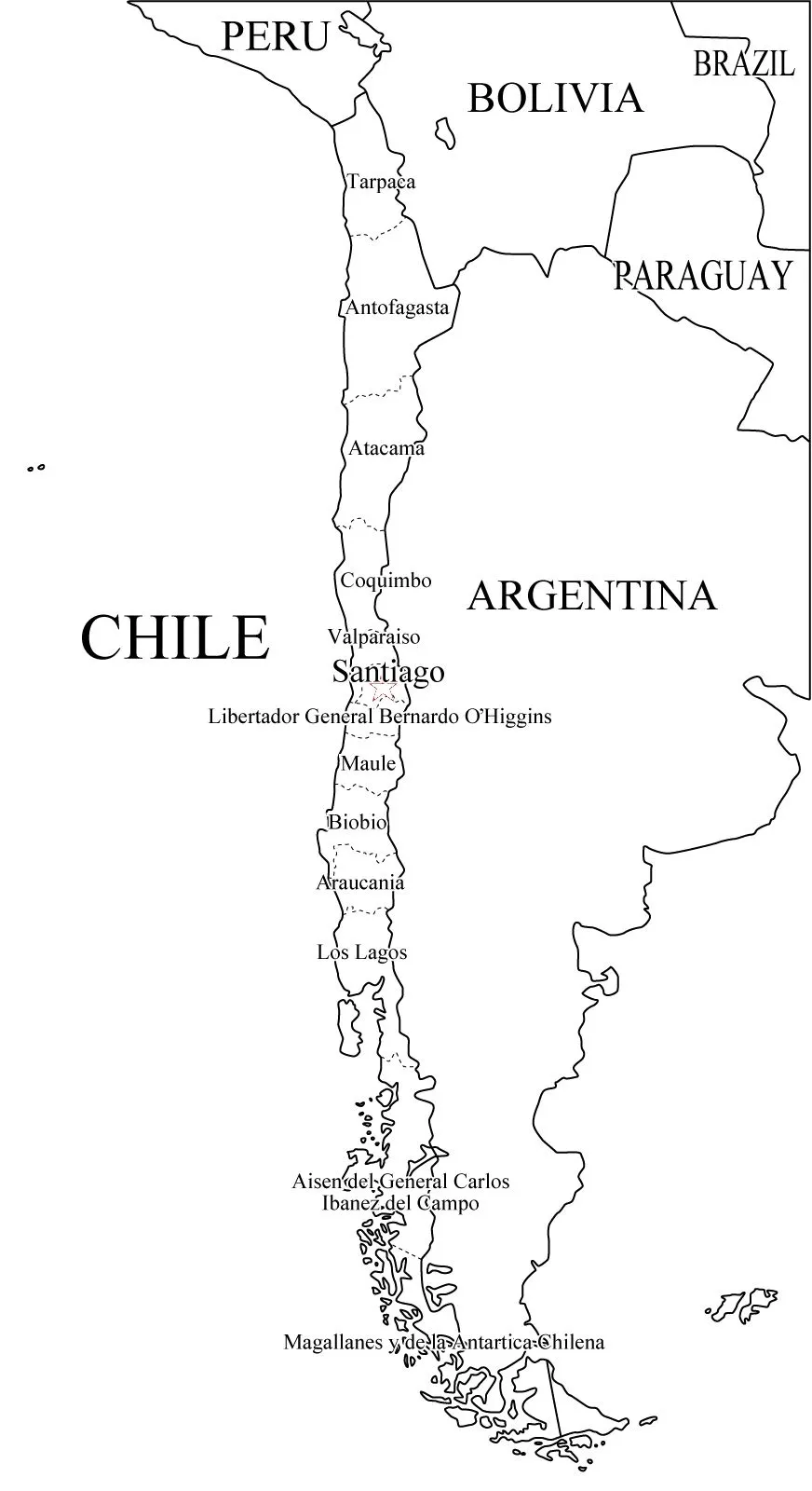Mapas de Chile: Mapa de chile para colorear Mapas de Chile: Mapa de chile para colorear