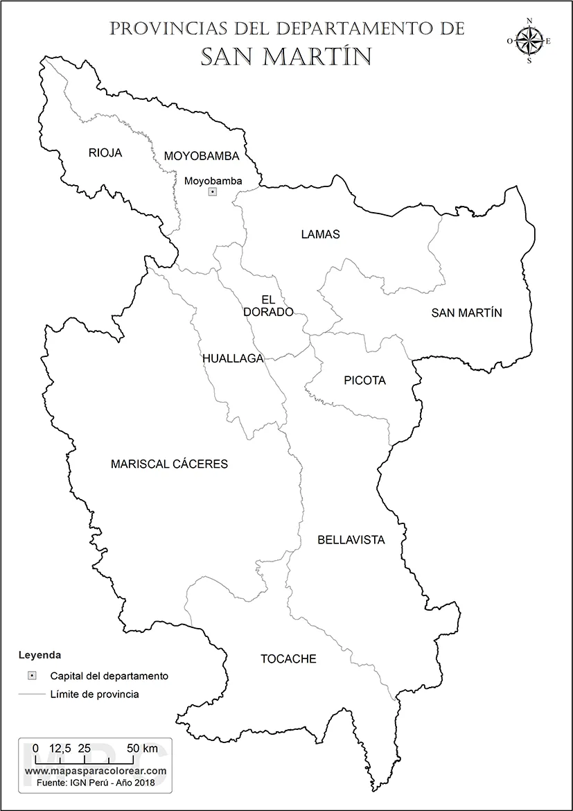 Mapas departamento de San Martín para colorear Mapas departamento de San Martín para colorear