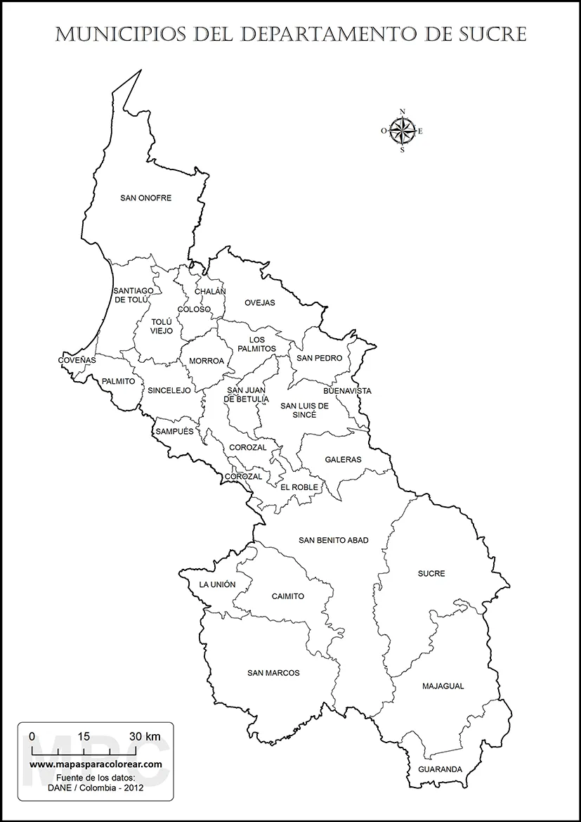 Mapas del departamento de Sucre para colorear Mapas del departamento de Sucre para colorear