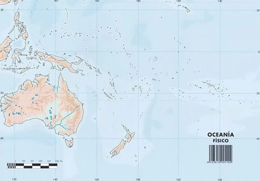 Mapas mundos Oceanía físico Sin nombre