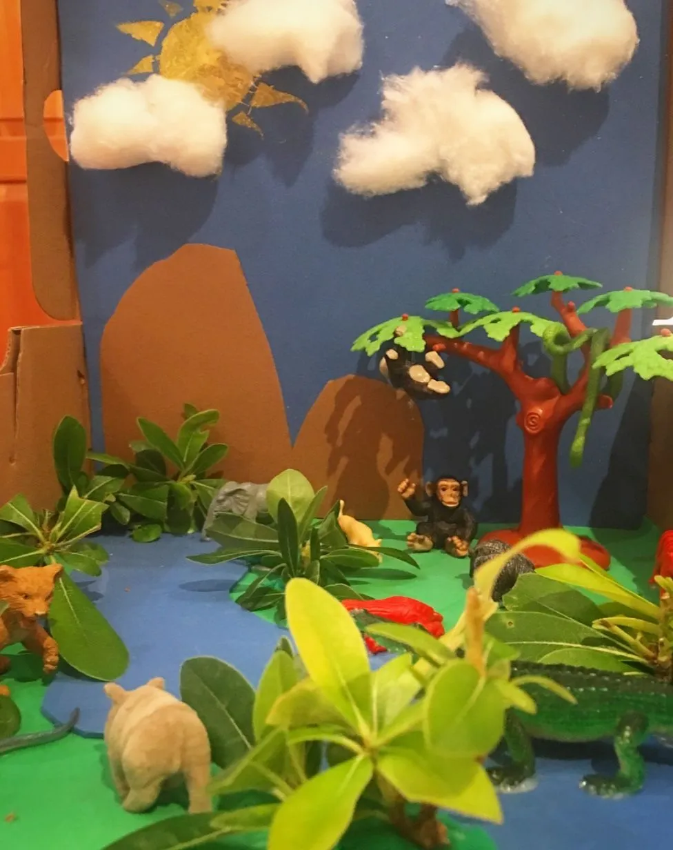 Maqueta de selva, trabajo de primaria. | Manualidades, Manualidades de decoración, Dia del animal Maqueta de selva, trabajo de primaria. | Manualidades, Manualidades de decoración, Dia del animal