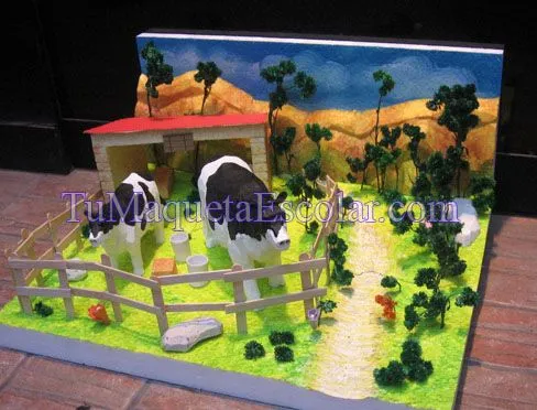 MAQUETAS ESCOLARES - Manualidades en Lima: Granja con Vaca y Ternera