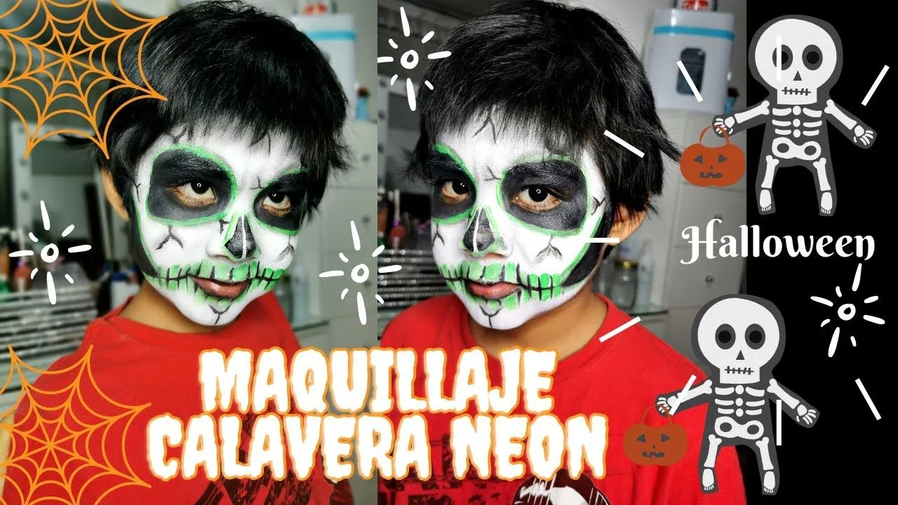 MAQUILLAJE DE CALAVERA NEON PARA NIÑOS EN HALLOWEEN MAQUILLAJE DE CALAVERA NEON PARA NIÑOS EN HALLOWEEN