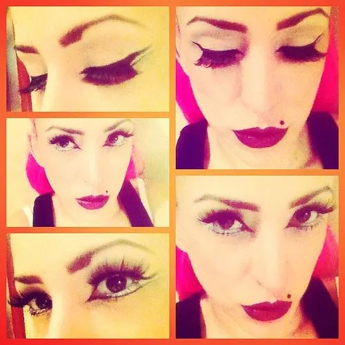 Maquillaje sexy ojo con lineas negra y blanca, labios granates ...