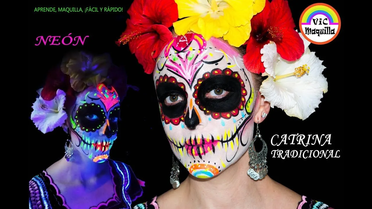 Cómo maquillar de CATRINA TRADICIONAL/COLORES NEÓN/paso a paso/Pintacaritas. - YouTube Cómo maquillar de CATRINA TRADICIONAL/COLORES NEÓN/paso a paso/Pintacaritas. - YouTube