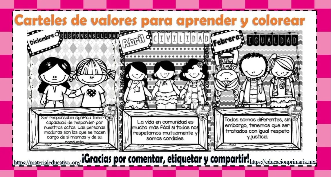 Maravillosos carteles de valores para aprender y colorear | Educación Primaria Maravillosos carteles de valores para aprender y colorear | Educación Primaria