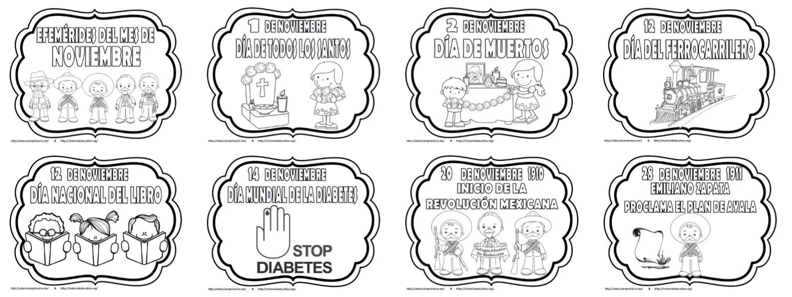 Maravillosos diseños de las efemérides del mes de noviembre en blanco y negro para colorear | Educación Primaria Maravillosos diseños de las efemérides del mes de noviembre en blanco y negro para colorear | Educación Primaria
