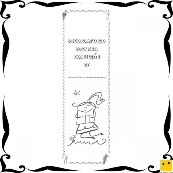 Marcapáginas niña Biblia. Recordatorios Primera Comunión para pintar Marcapáginas niña Biblia. Recordatorios Primera Comunión para pintar