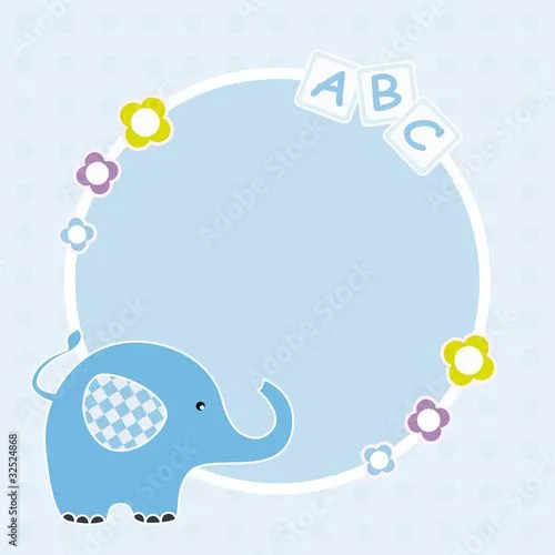 Marco bebé, de color azul, con un elefante." Imágenes de archivo y ...