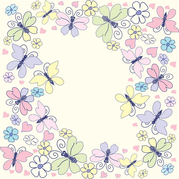 marco decorativo con raznotsventymi mariposas, flores y corazones ... marco decorativo con raznotsventymi mariposas, flores y corazones ...