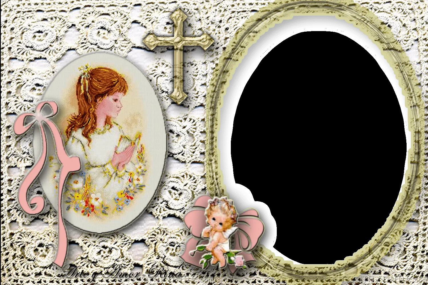 Arte y amor: Para Primera Comunión, con fondo a crochet Arte y amor: Para Primera Comunión, con fondo a crochet
