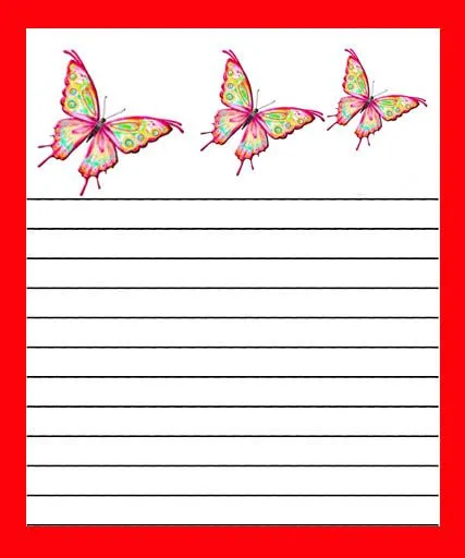 MARCO ROJO CON MARIPOSAS PAPEL DE CARTA INFANTIL PARA NIÑOS ... MARCO ROJO CON MARIPOSAS PAPEL DE CARTA INFANTIL PARA NIÑOS ...