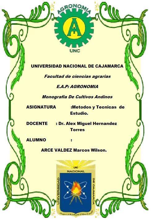 MARCOS ARCE VALDEZ: Monografia: Cultivos Andinos MARCOS ARCE VALDEZ: Monografia: Cultivos Andinos