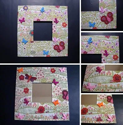 Marcos cuadrados decorados con papel decoupage, mariposas de fieltro y ... Marcos cuadrados decorados con papel decoupage, mariposas de fieltro y ...