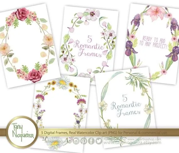 Marcos Flores acuarela png clipart Orillas Fondos por TanyNogueira