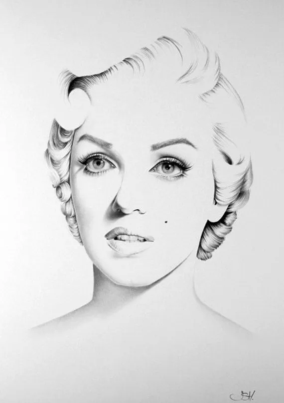 Marilyn Monroe retrato a lápiz dibujo arte firmado por IleanaHunter