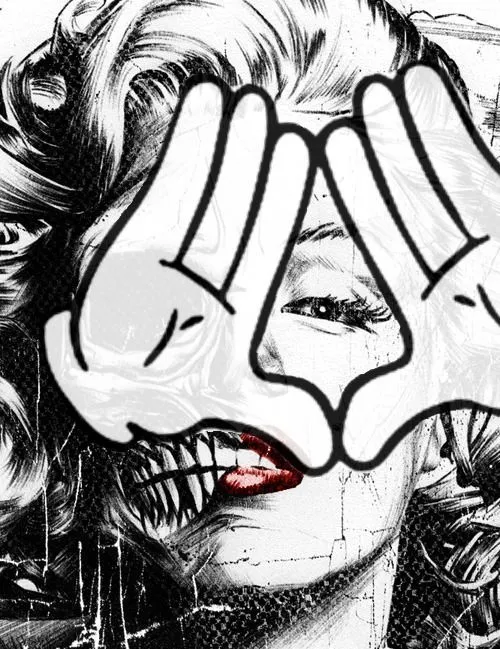 Marilyn Monroe with Mickey Mouse Hands, graffiti art, street art ... Marilyn Monroe with Mickey Mouse Hands, graffiti art, street art ...