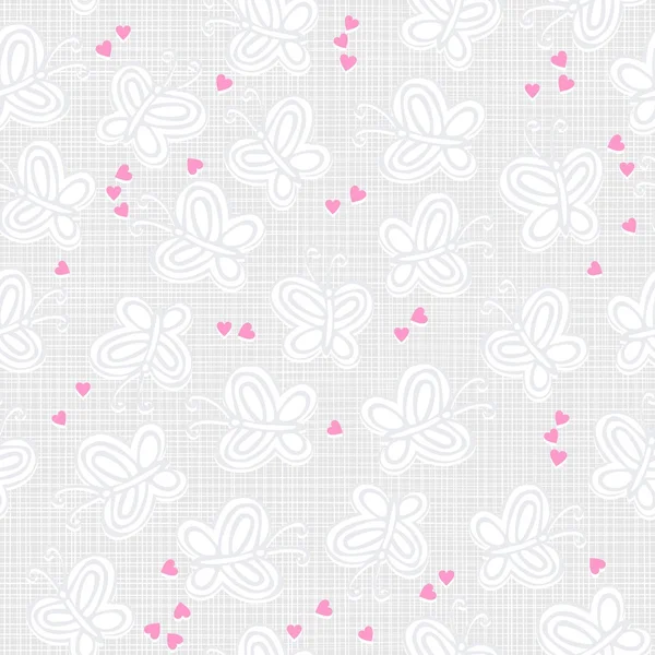 Mariposas grises y blancas y corazones de color rosa sobre fondo ...