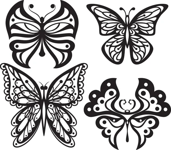Mariposas simétricas siluetas con tracería de las alas abiertas ... Mariposas simétricas siluetas con tracería de las alas abiertas ...
