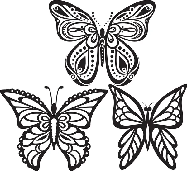 Mariposas simétricas siluetas con tracería de las alas abiertas ... Mariposas simétricas siluetas con tracería de las alas abiertas ...