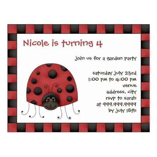 Mariquita • Invitación del cumpleaños Tarjetas Postales | Zazzle Mariquita • Invitación del cumpleaños Tarjetas Postales | Zazzle