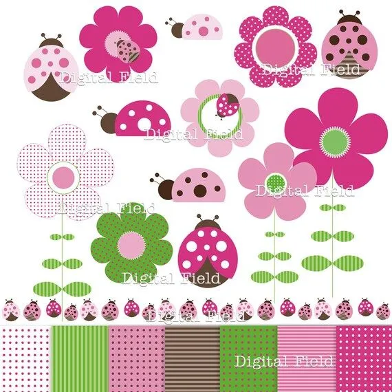 Mariquitas y flores Clip Art Set y scrapbooking por digitalfield Mariquitas y flores Clip Art Set y scrapbooking por digitalfield