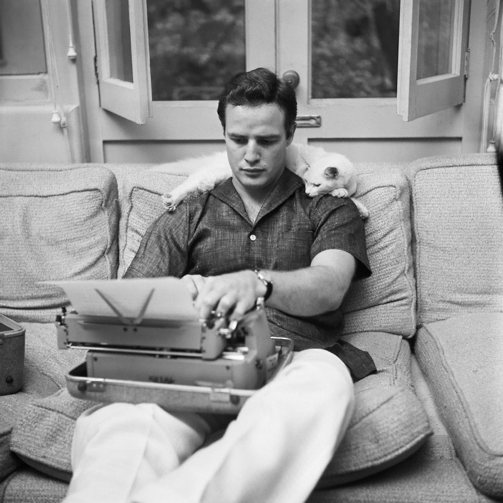 Marlon Brando, un amante de los gatos, dijo una vez: “Vivo en la casa de mi gato" (Sobre 1950) : r/aww