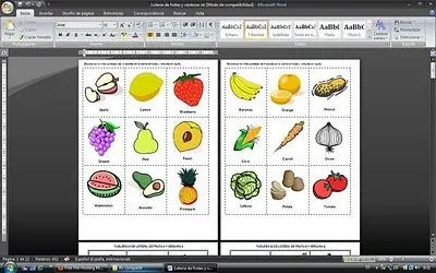 Lotería de frutas y verduras. | Educación Preescolar