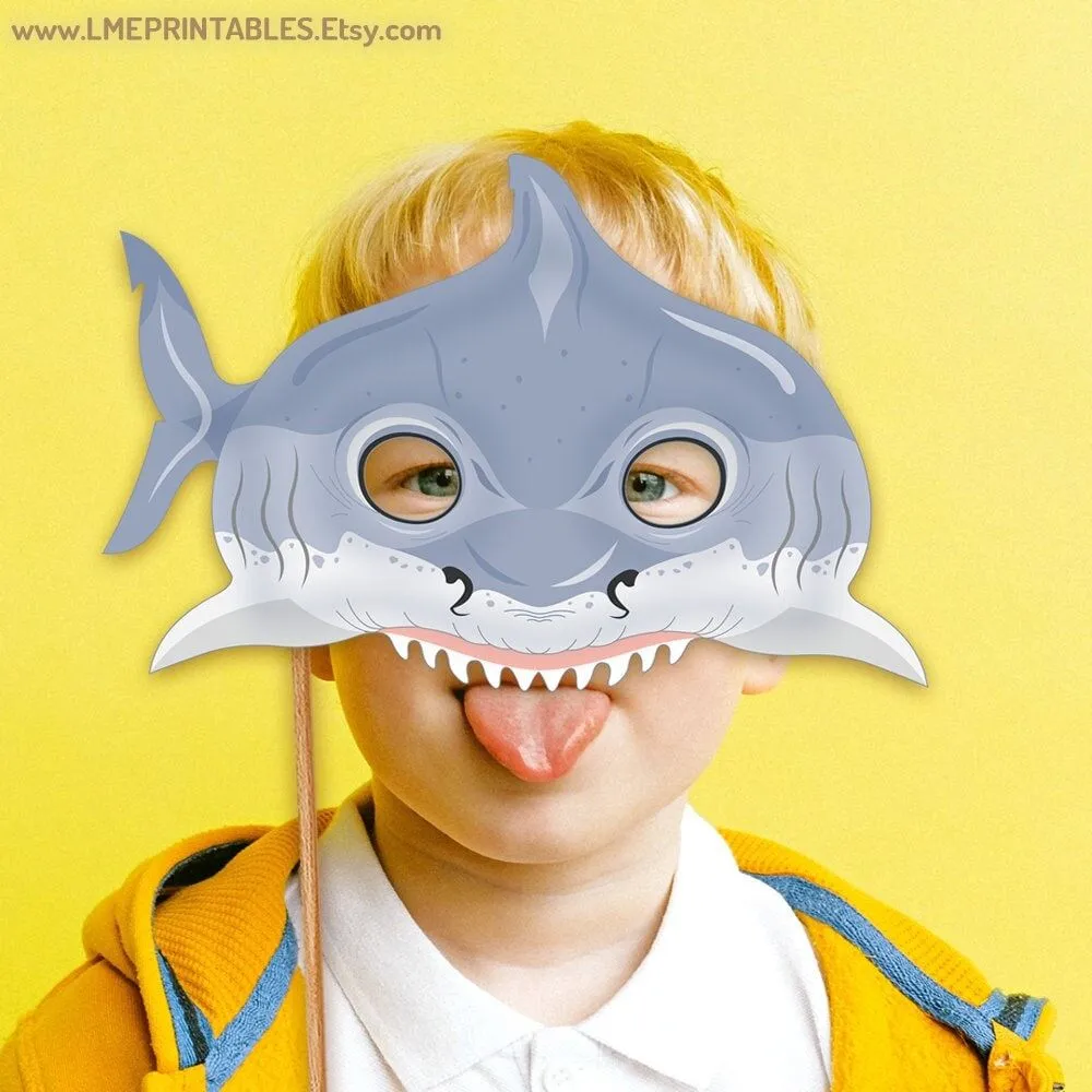 Máscara imprimible de tiburón Disfraz de Halloween Pez Fiesta - Etsy México