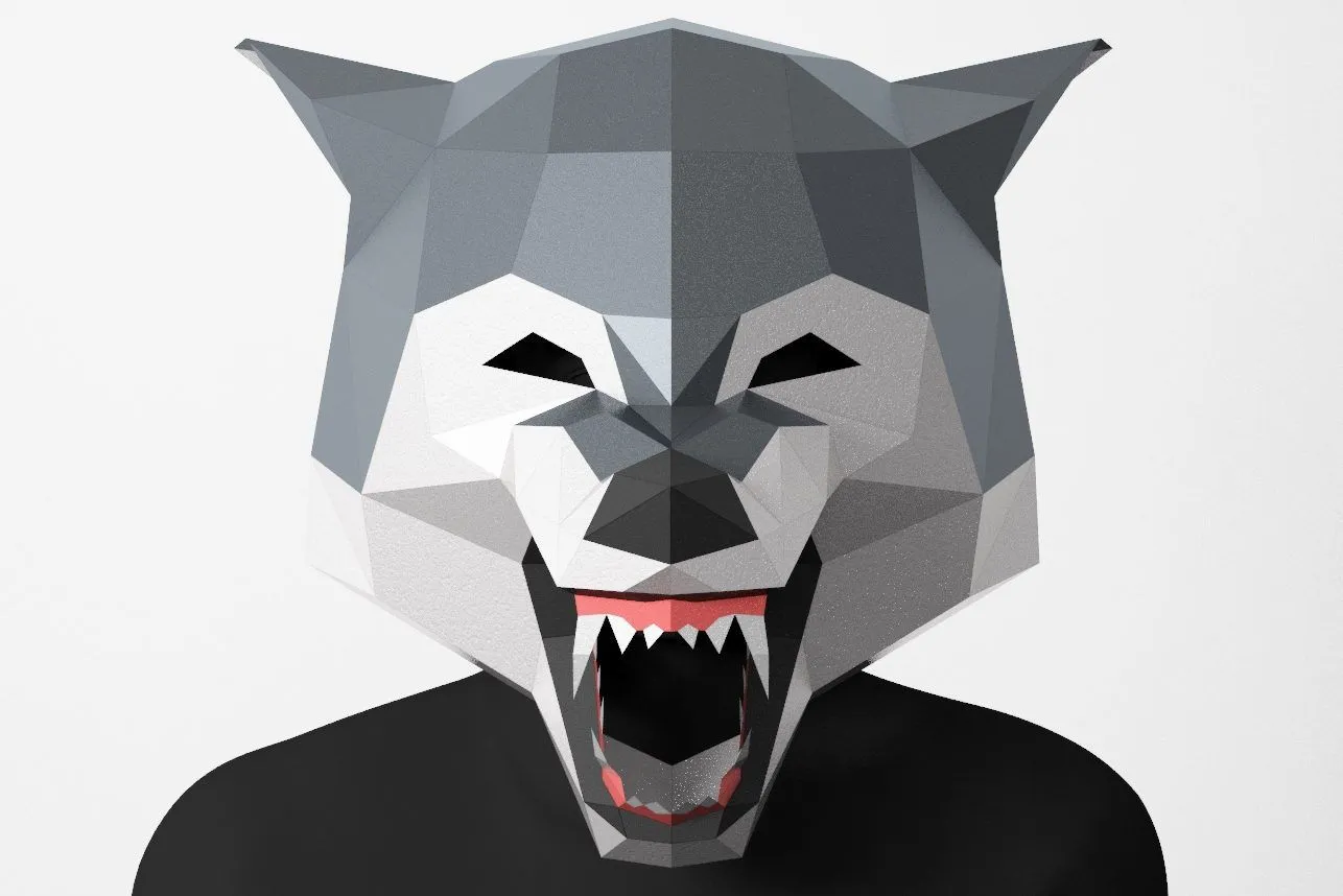 Máscara de lobo gruñendo, plantilla PDF para ensamblar - LACRAFTA Máscara de lobo gruñendo, plantilla PDF para ensamblar - LACRAFTA