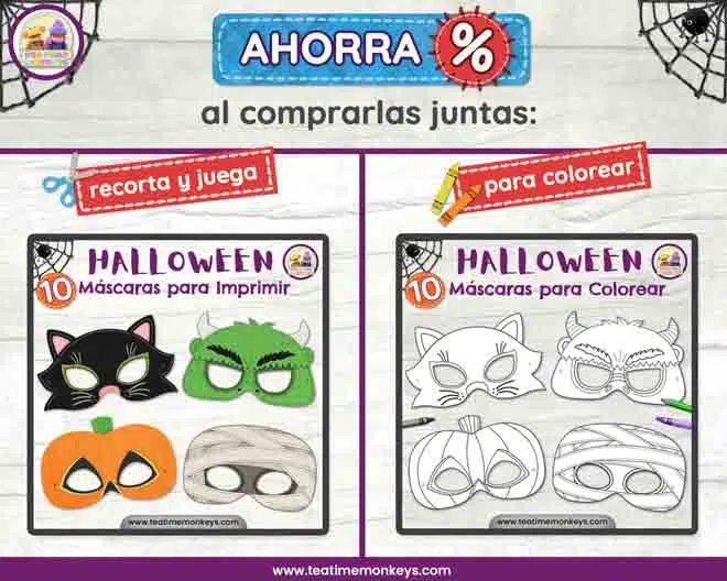Máscaras de Halloween para Colorear - Tea Time Monkeys Máscaras de Halloween para Colorear - Tea Time Monkeys