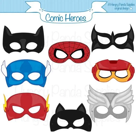 Máscaras de héroe cómico héroes de cómic por HappilyAfterDesigns Máscaras de héroe cómico héroes de cómic por HappilyAfterDesigns