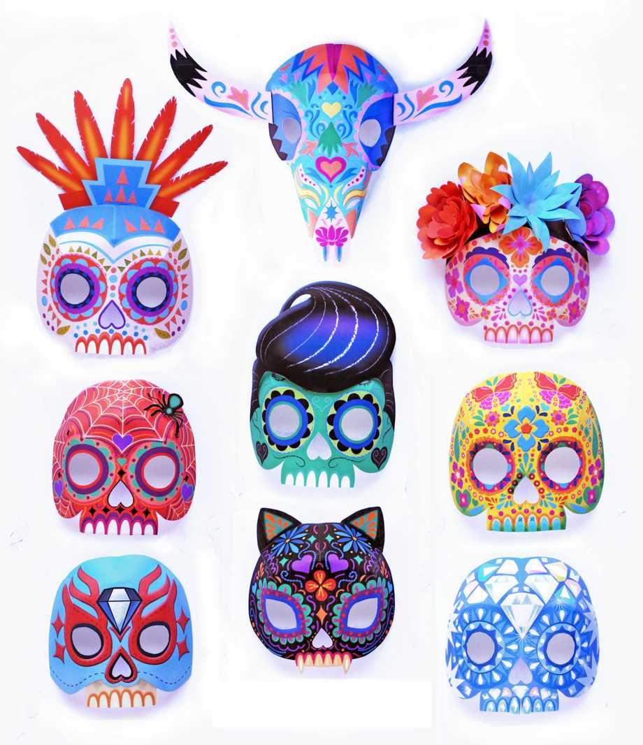 Máscaras del Día de Muertos hechas de Papel Máscaras del Día de Muertos hechas de Papel