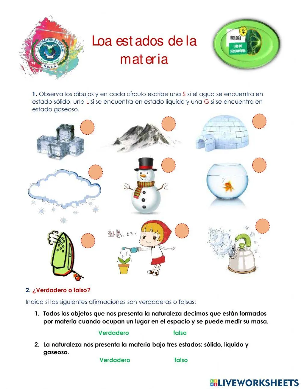 Estados de la materia online activity for primero de secundaria | Live  Worksheets