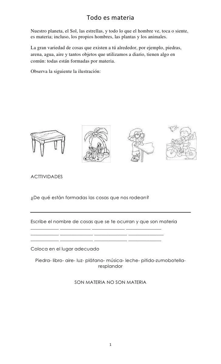 Estados de la materia y tipos de materiales.