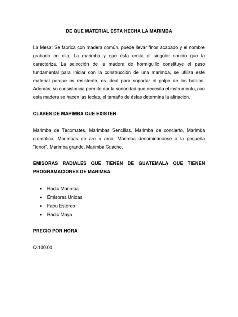 De Que Material Esta Hecha La Marimba | PDF De Que Material Esta Hecha La Marimba | PDF