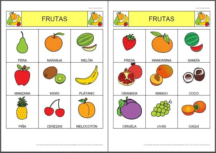 MATERIALES - Bingo de frutas. Bingo de frutas, compuesto por dos ...