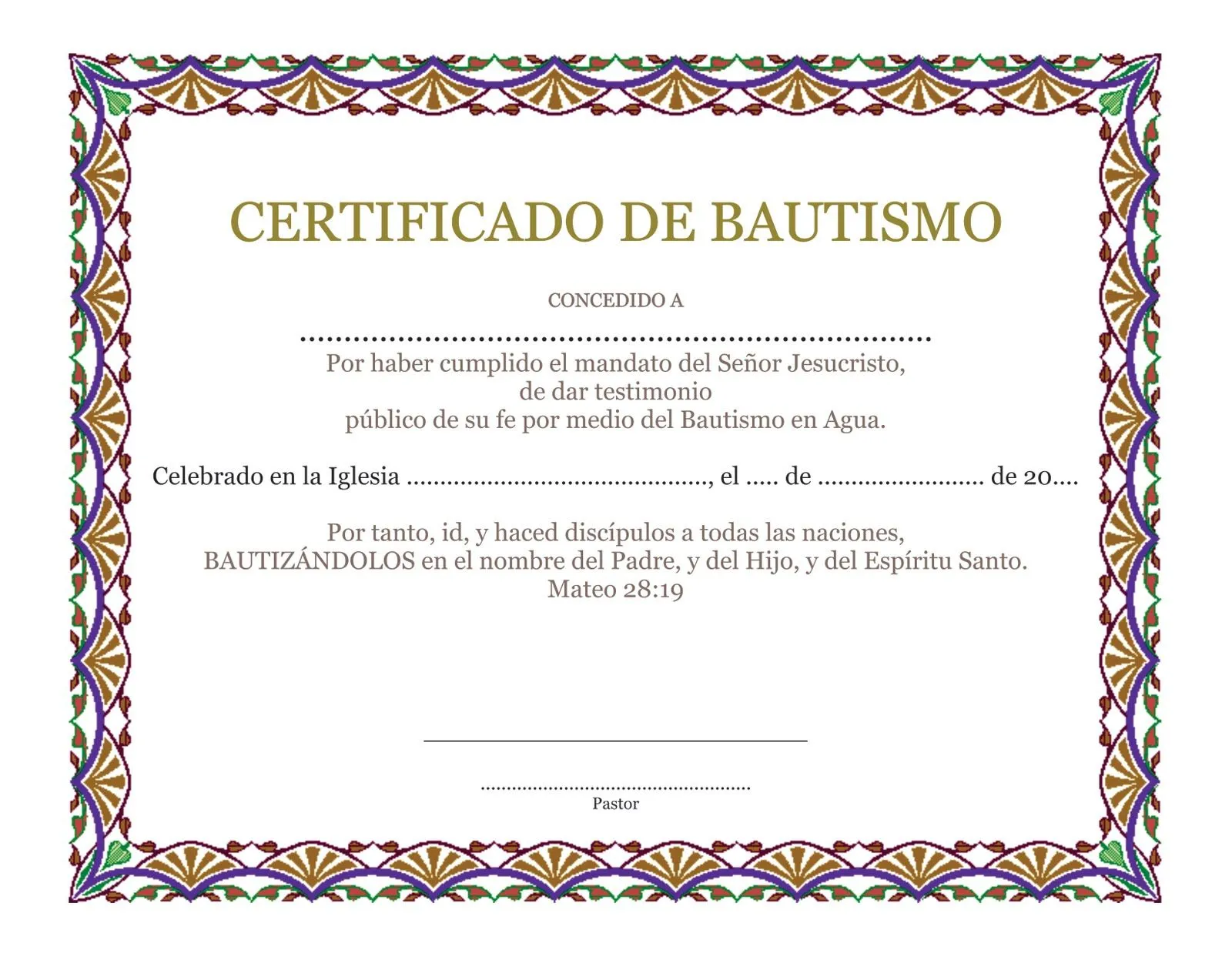 Materiales de Iglesia: CERTIFICADO DE BAUTISMO