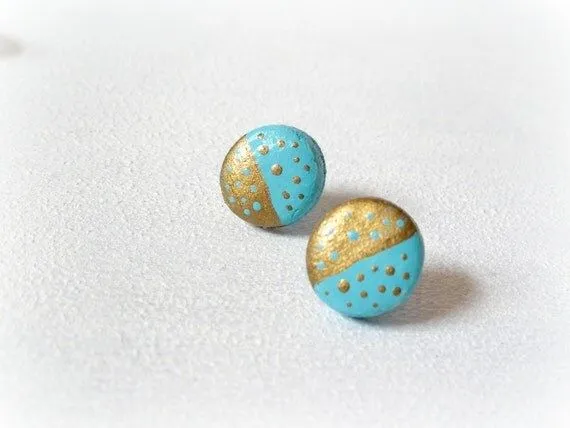 Medias Lunas pendientes post porcelana fria azul por GBILOBA Medias Lunas pendientes post porcelana fria azul por GBILOBA